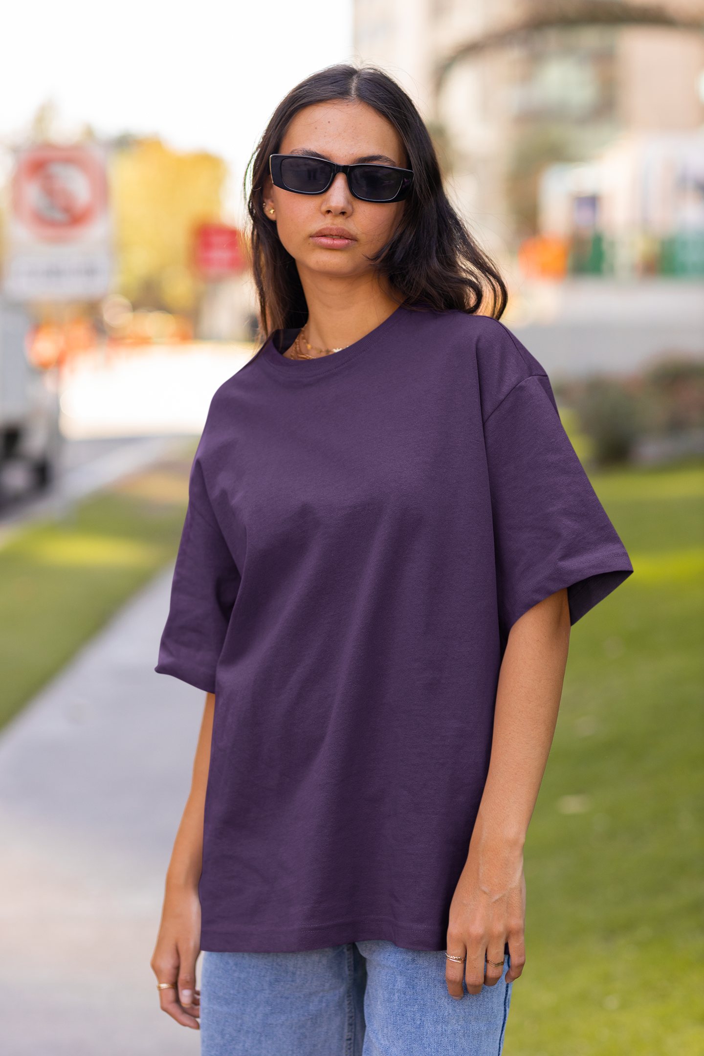 Purple - Unisex Premium Plain 100% Cotton Oversized Fit T-Shirt