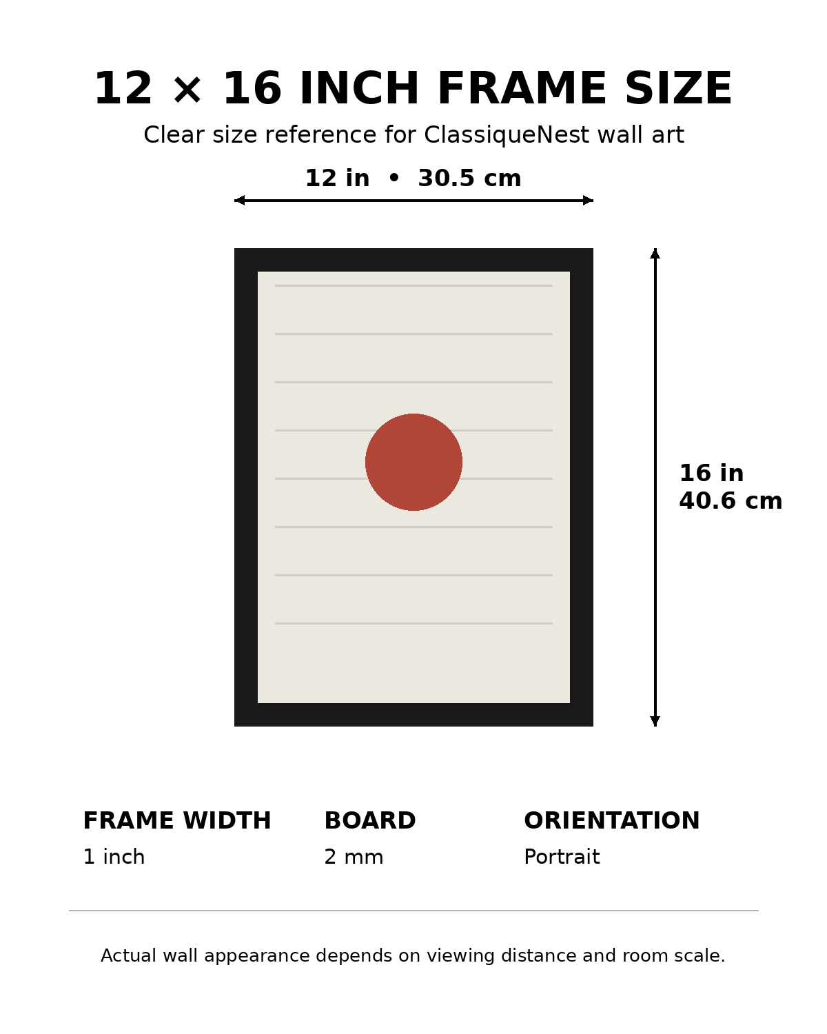 12×16 inch framed wall art size chart