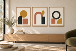 quiet forms clean vector trio in oak frames; interior styling illustration, frames not included